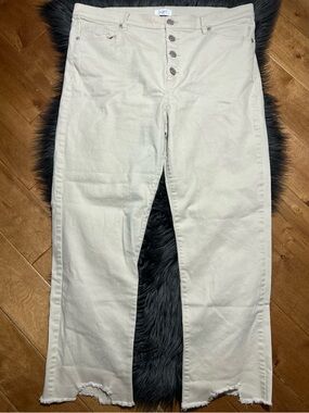 LOFT High Rise Straight Jeans Button Fly Frayed Hem Cream Size 16